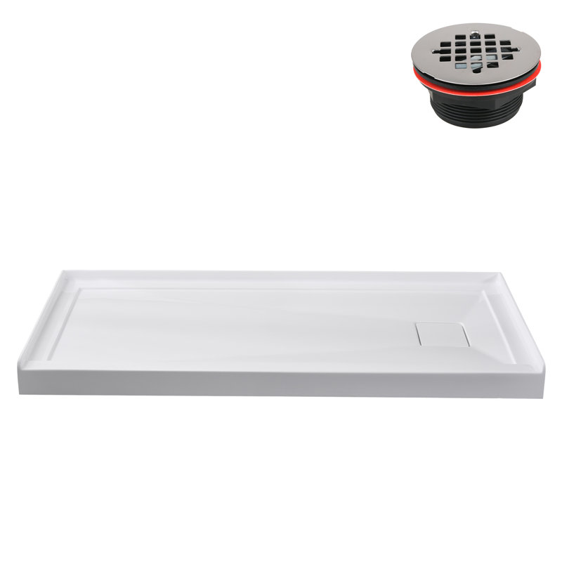 60 in. x 32 in. Alcove Acrylic Shower Base in Glossy White With Right Drain, Drain Included, Glossy White 