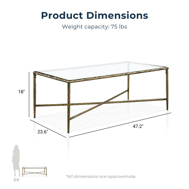 Lalia Modern Hammered Metal X-Brace Coffee Table, Gold