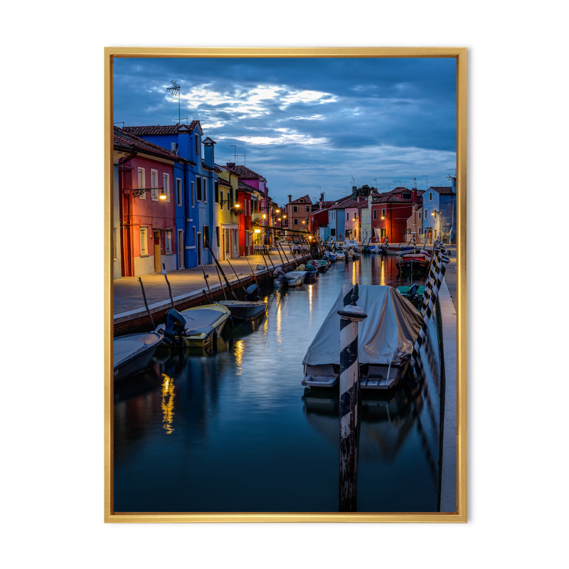 Décoration murale Burano Venice House - Nautique et bord de mer, H 32 po x l 16 po x P 1 po, Cadre flottant doré
