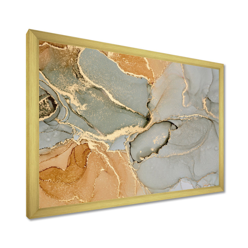«Brown Luxury Abstract Fluid IV», peinture sur toile, Impression encadrée, H 12 po x l 20 po, Doré