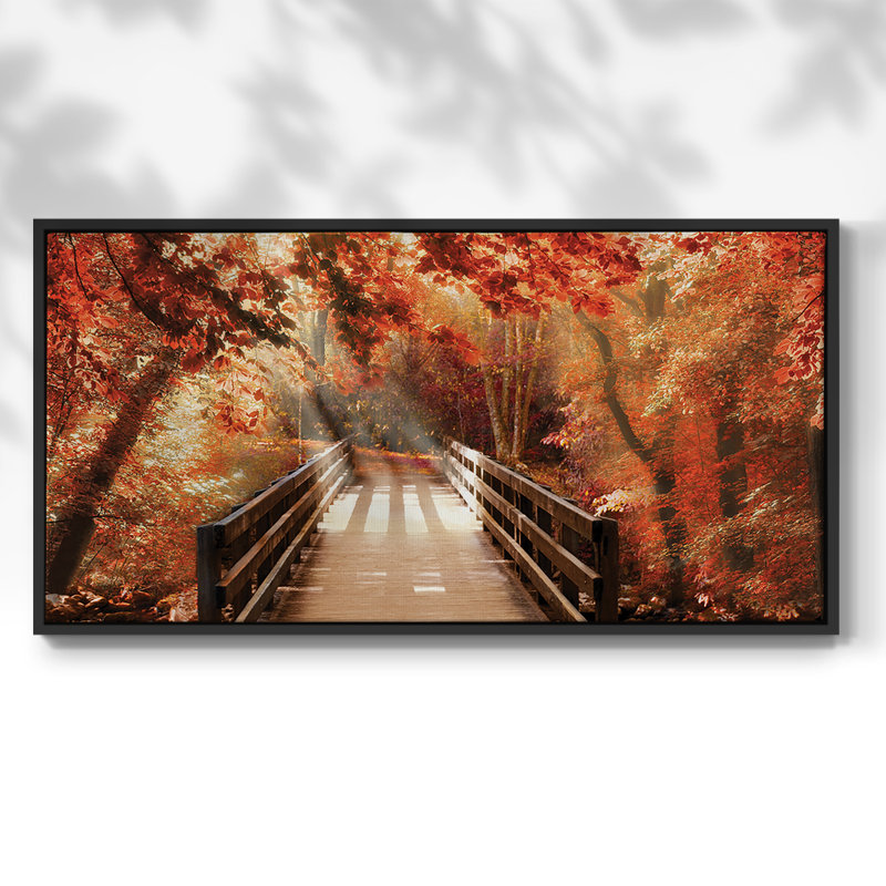 Pont d'automne - Toile tendue avec châssis encadré - Prêt à être accroché, Noir, H 21 po x l 41 po