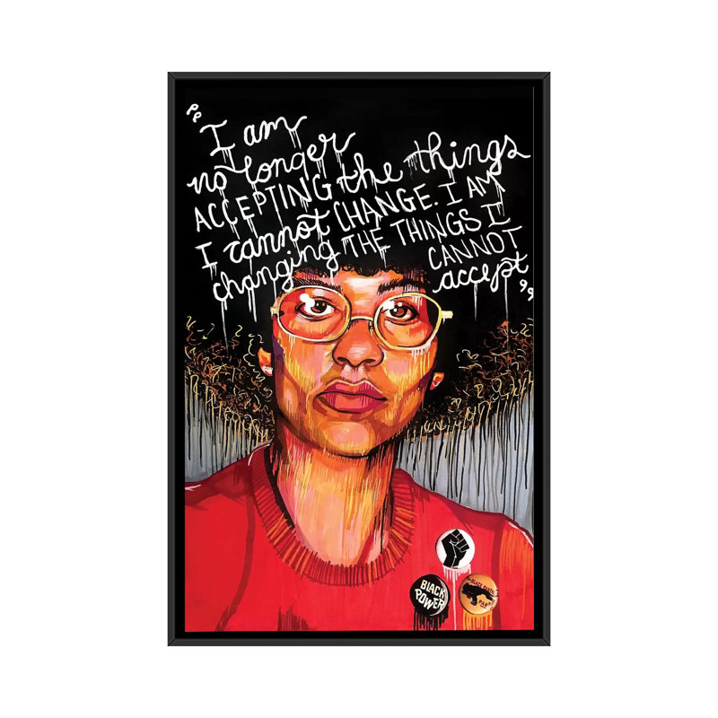 Angela Davis - impression d'art graphique, Pas de tapis, H 26 po x l 40 po x 1,5 po, Toile avec cadre noir