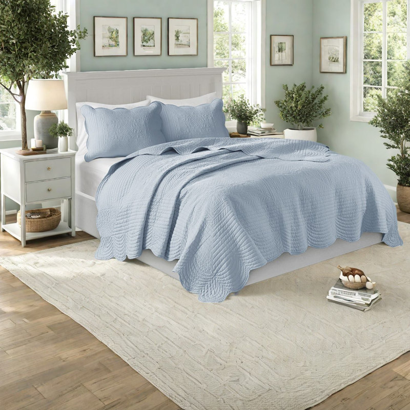 Ensemble de literie réversible Elegant Blue, courtepointe et taies décoratives en microfibre, style maison de campagne