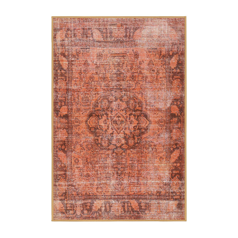 Tapis traditionnel rouge / brun Nikitas, Rectangle 3 pi x 5 pi