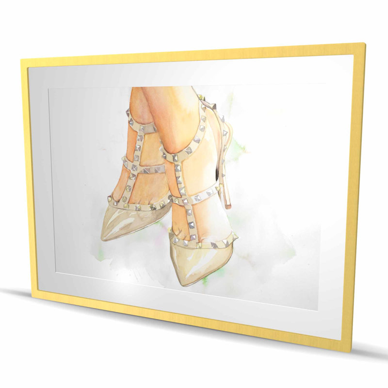 Talons hauts cloutés - imprimé mat blanc encadré, Doré