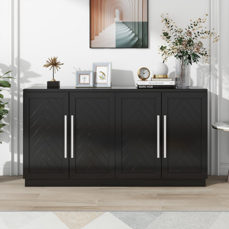 Sideboard With 4 Doors Large Storage Space Buffet Cabinet, Black
