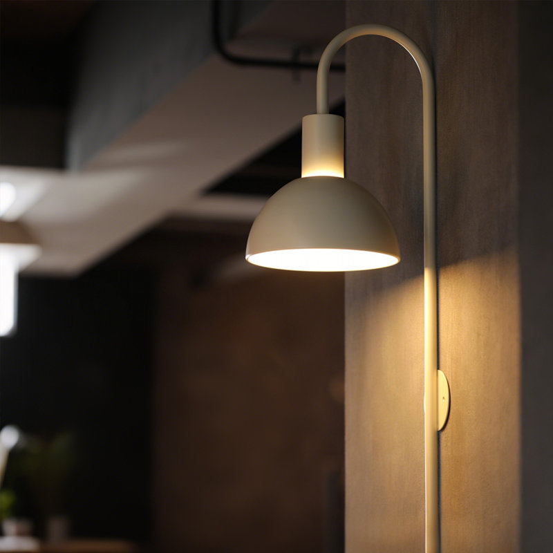 26" Modern Plug-In Wall Sconce with Metal Dome Shade, E26 Base, Easy Installation, Indoor Wall Light, Ivory, Ivory