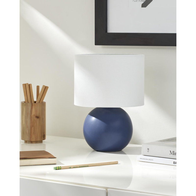 Ceramic Table Lamp with Linen Drum Shade, Navy