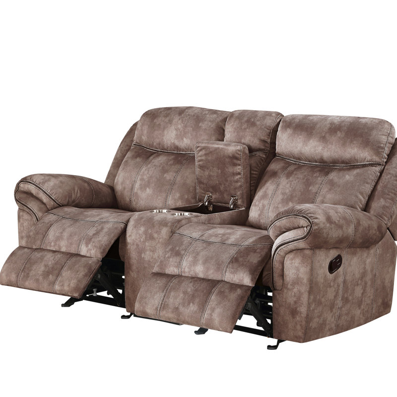 Causeuse inclinable en velours bicolore avec port USB et console, Chocolat