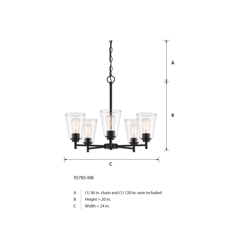 5 - Light Dimmable Classic / Traditional Chandelier, Matte Black
