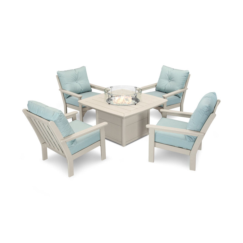 Vineyard 5-Piece Conversation Set with Fire Pit Table, Spa, Sand