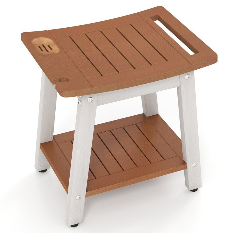 Banc de douche Tabouret de douche avec poignée et porte-savon, Brun / Blanc