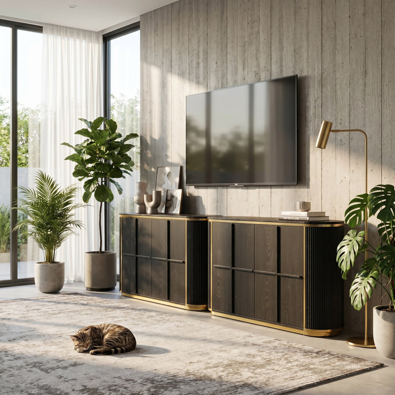 Buffet en bois massif de 50 pouces, Noir