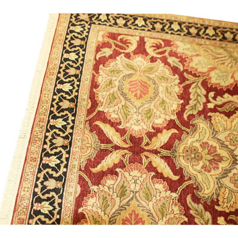 Tapis rouge et noir noué à la main de haute qualité