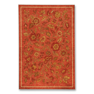 Tapis beige tissé à motif floral lavable Mosso