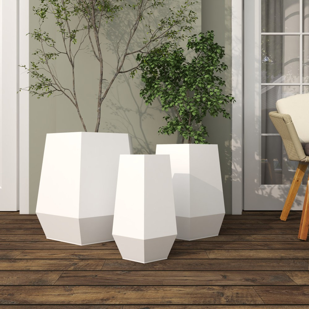 Esta Metal Planter - Set of 3, White