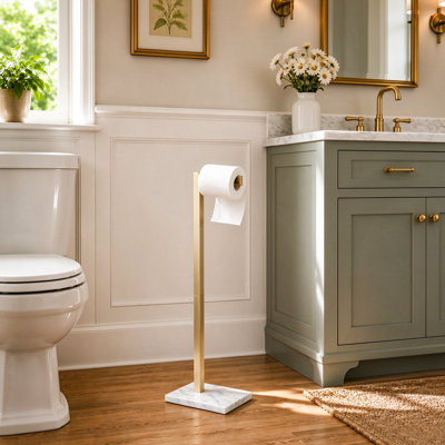  Freestanding Toilet Paper Holder, Natural Marble Bathroom Tissue Holder with Reserve Roll Storage, Modern Farmhouse Decor
