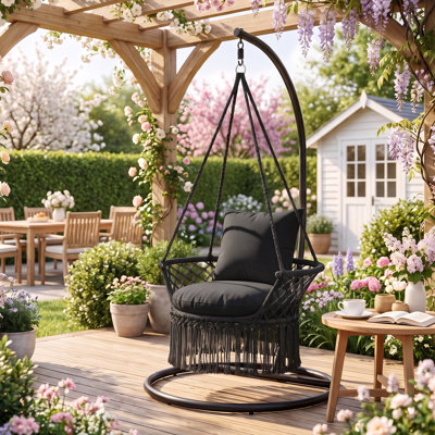 Fauteuil suspendu en macramé, avec coussin et trousse de fixation pour intérieur et extérieur, capacité de charge de 159 kg