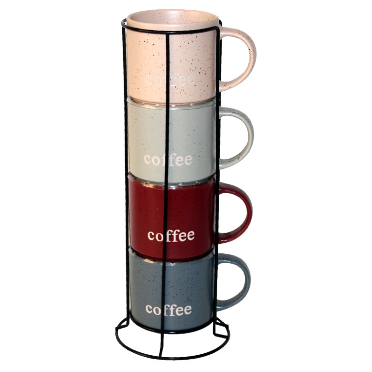 Marcelle, 4 Pc Stackable Coffee Mug Set, 14 oz 