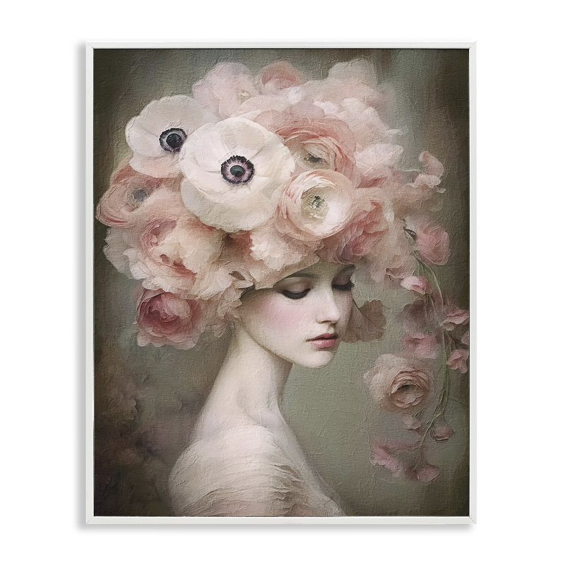 «Woman & Blush Florals», estampe numérique par RileyB, Estampe numérique encadrée blanc bord de mer, H 30 po x l 24 po