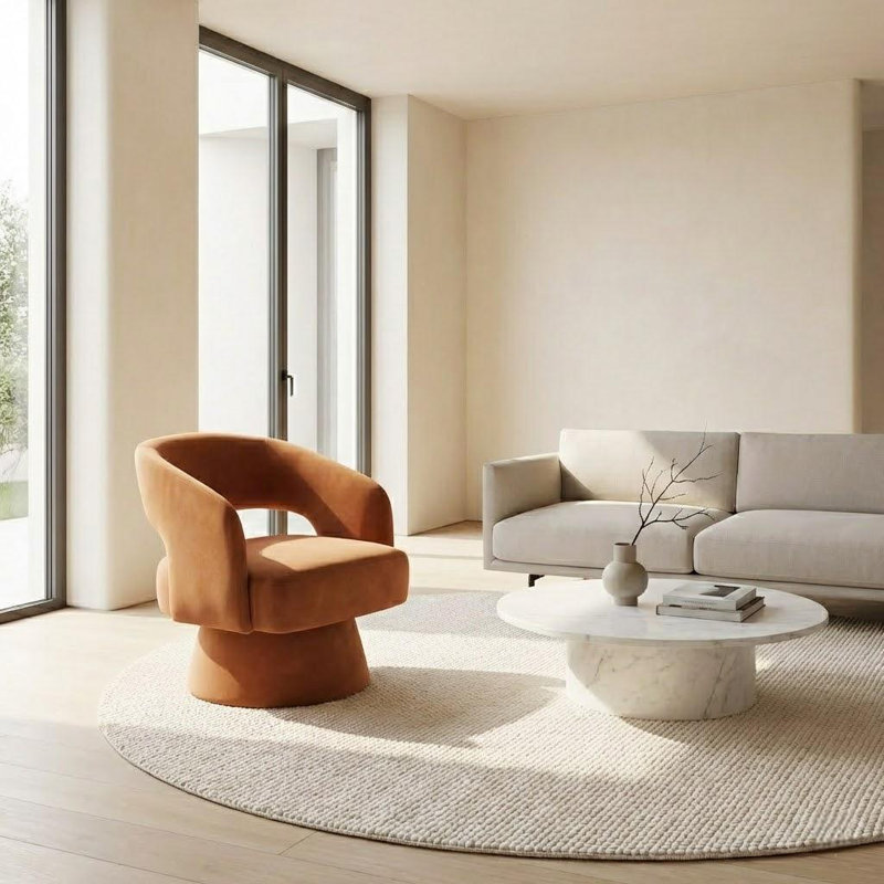 Fauteuil d'appoint pivotant en velours Modern, Orange