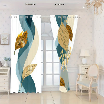 2Pcs Grommet Abstract Leaf Wavy Stripe Sun Blocking Curtains, Thermal Insulated Drapes, Noise Reducing & Privacy Protection, Room Darkening for Bedroom Living Room Dormitory Indoor Home Decor