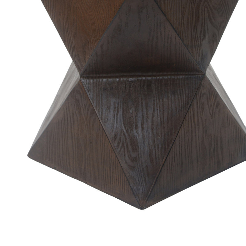 14.25" Natural Wood Grain Finish Prismatic Symmetry Concrete Outdoor Side Table With Symmetric Design – Weather-Resistant Accent For Patio, Garden, Or Balcony