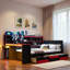Lit de jour Modern Gaming avec bureau intégré, bandes lumineuses, station de charge intégrée, 3 tiroirs de rangement et tablettes de rangement-935905053-935905040
