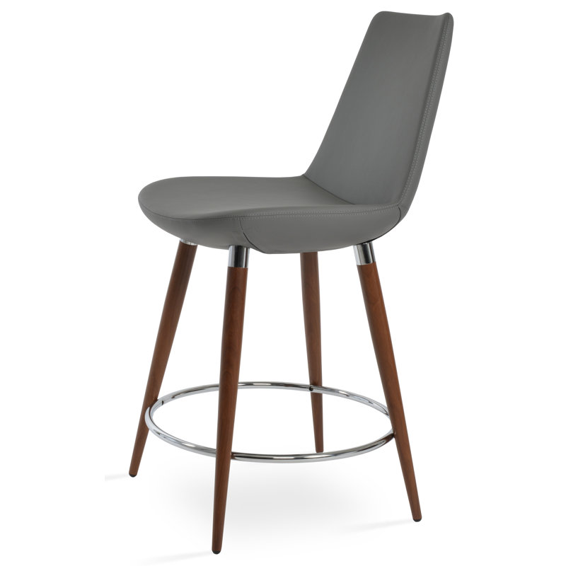 Eiffel Ana Bar & Counter Stool, Grey Faux Leather, Bar Stool (29" Seat Height), Black