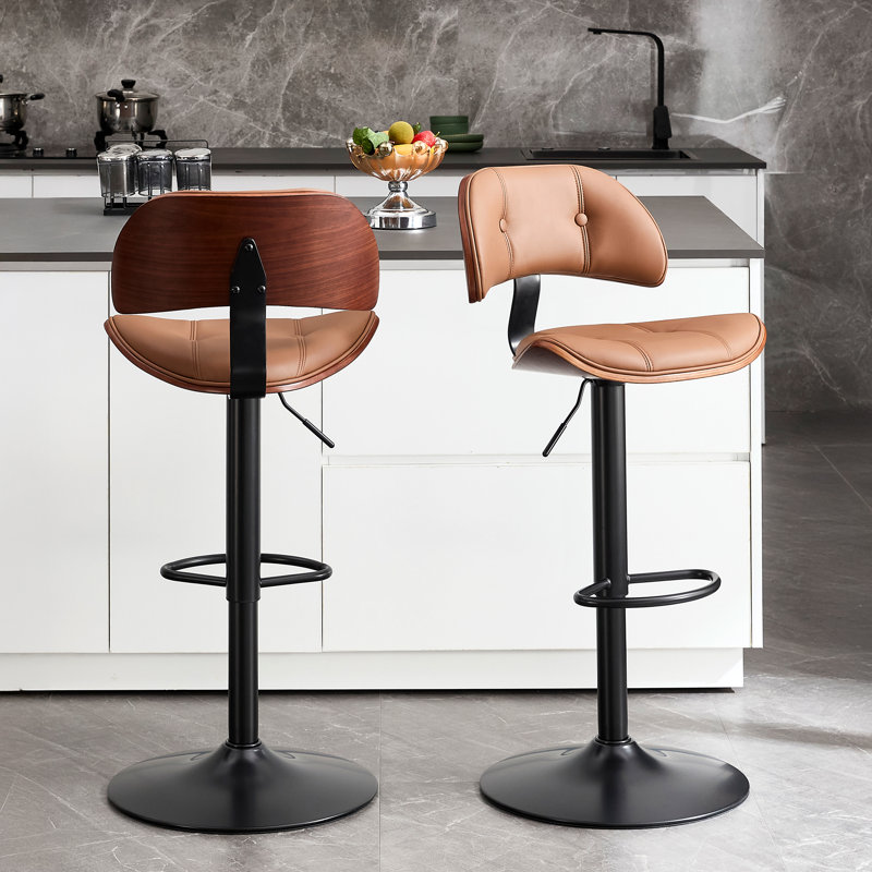 Tabouret de bar pivotant et réglable en hauteur avec repose-pieds, Siège brun / cadre noir, 2