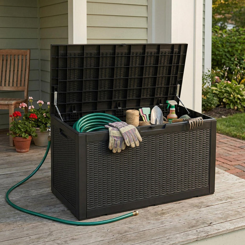 Boîte de rangement verrouillable pour l'extérieur, Noir, H 24,53 po x l 48,03 po x P 21,46 po