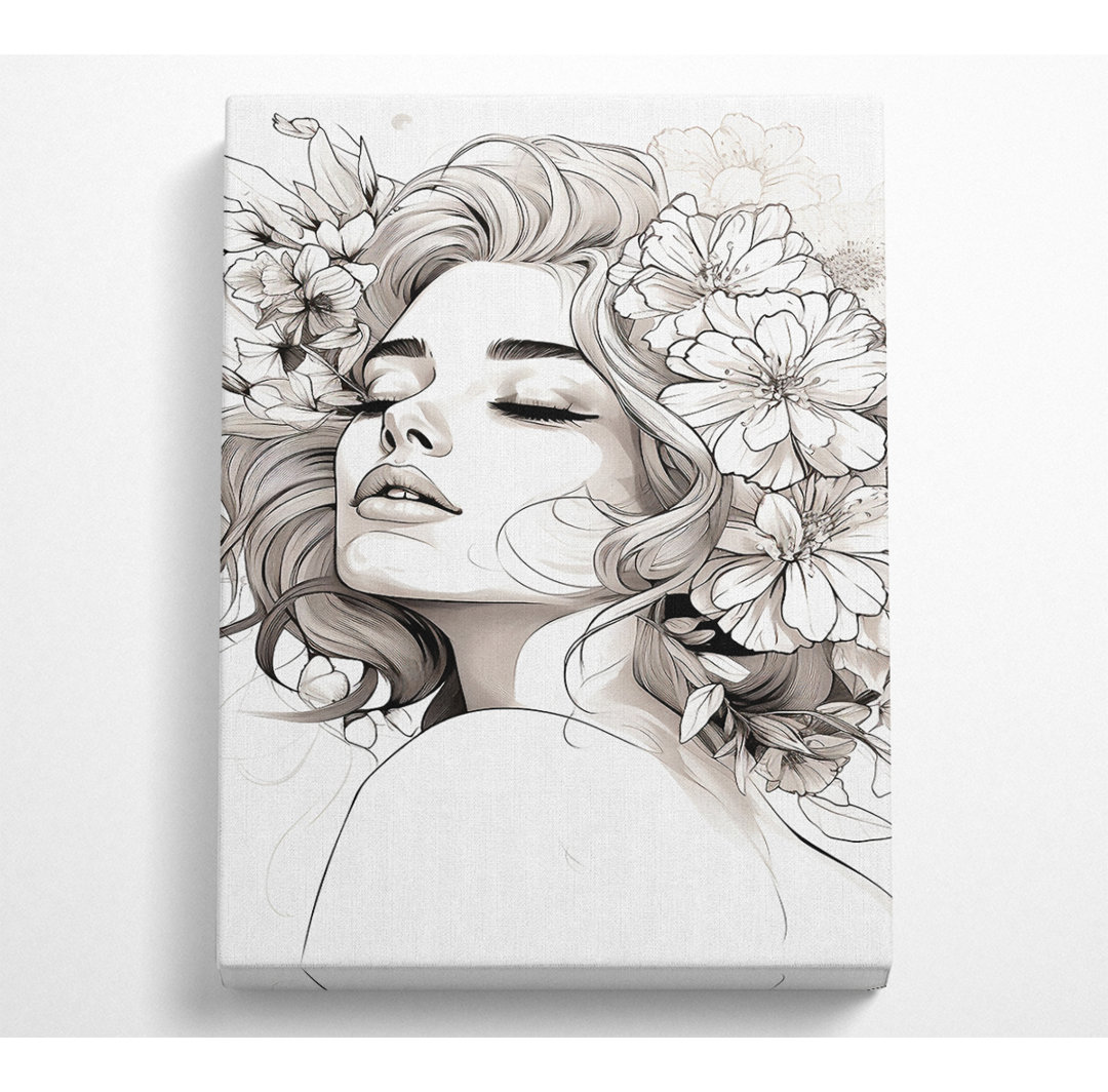 Flower Ink Woman - Kunstdrucke auf Segeltuch