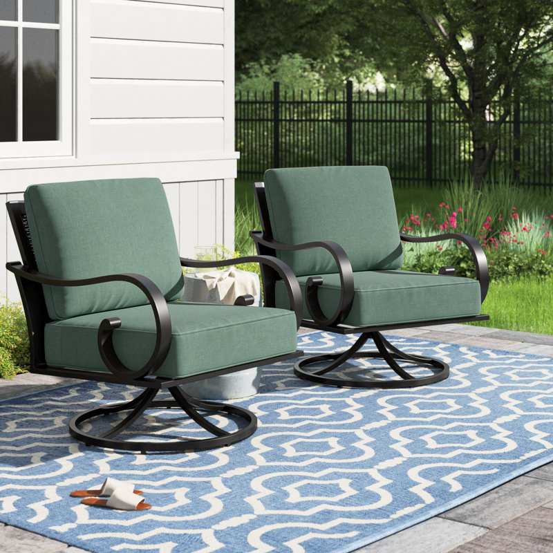 Chaise de patio pivotante avec coussins Aleira, Sarcelle