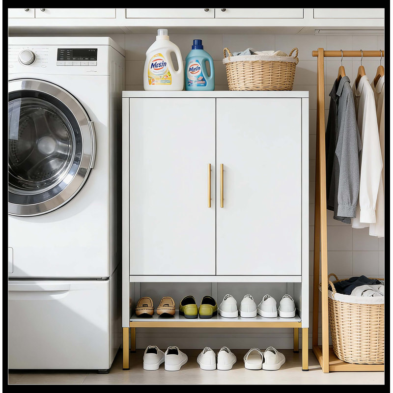 40'' Tall  2-Doors Shoes Cabinet, Metal 7-Tier Hidden Shoe Organizer,Modern Narrow Shoe Storage Cabinet with  Adjustable Shelves for Entryway, Hallway, Closet, Bedroom, Living Room,Laundry Room(White)