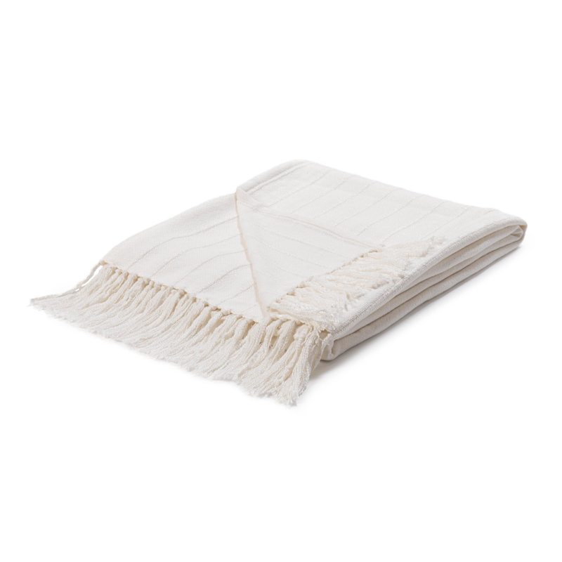 Hendri Hand Woven Throw Blanket, White Striped