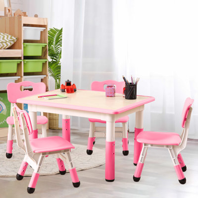 Ensemble de table et 4 chaises pour enfants réglables en hauteur avec bureau à graffiti à essuyer, mobilier ergonomique pour tout-petits pour travaux manuels, garderie en classe pour la maison, convient aux enfants de 2 à 8 ans