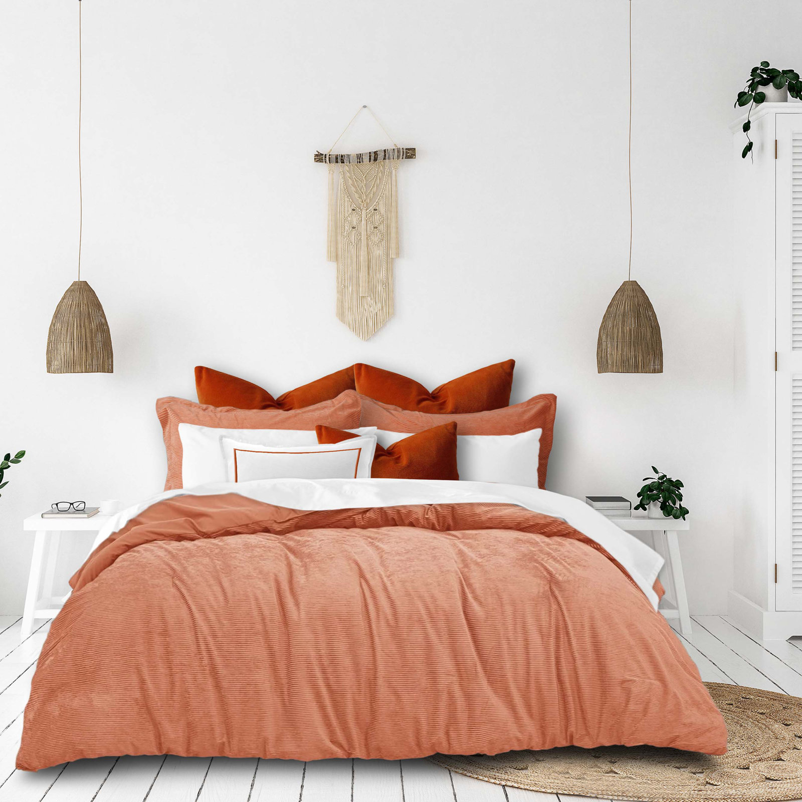 Bluford Duvet Cover Set, King Duvet Cover + 2 King Shams, Orange