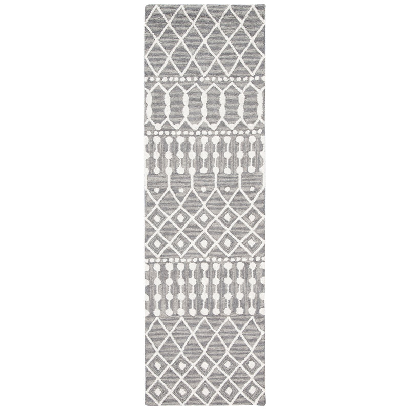 Tapis gris/ivoire en laine touffeté à la main Brylee, Tapis de couloir 2 pi 3 po x 9 pi