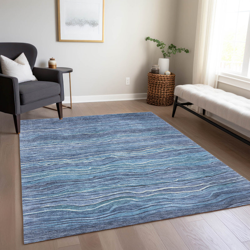 Tapis bleu intérieur / extérieur lavable à la machine Cinead ACN1704, Rectangle 10 pi x 14 pi