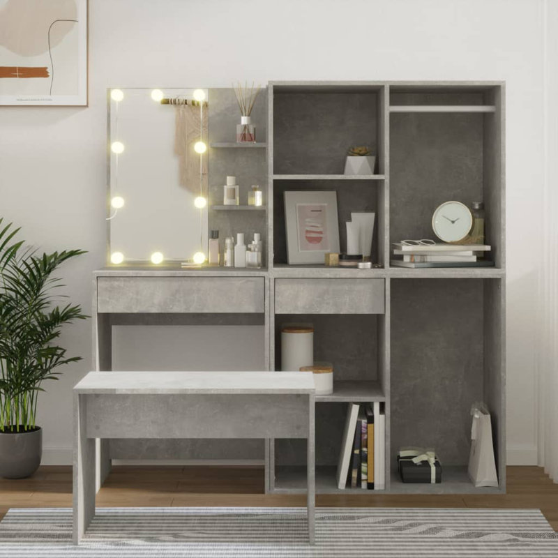 Hausmann Dressing Table with Mirror, Grey