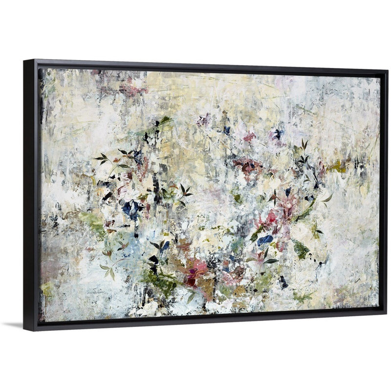 « floral couronne », peinture sur toile, H 13,7 po x l 19,7 po x p 1,75 po, Cadre flottant noir