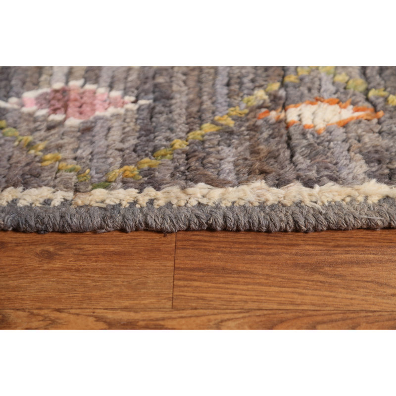 Tapis marocain gris en laine gris noué à la main 10 x 12