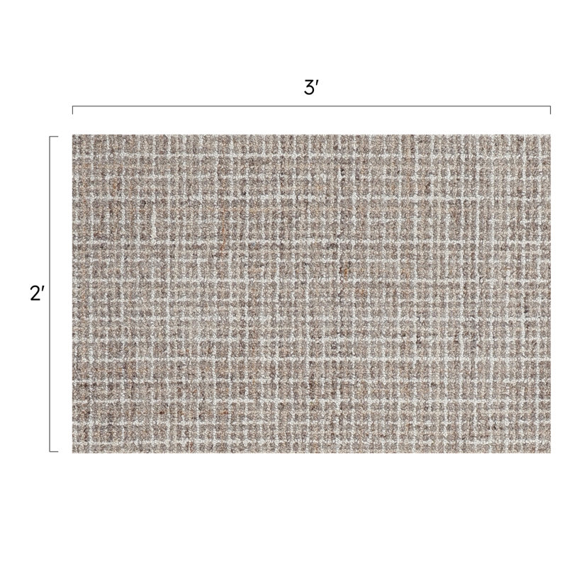Leigh Hand Tufted Wool Abstract/Houndstooth Area Rug in Natural/White/Ivory/Beige/Tan, Rectangle 2' x 3'