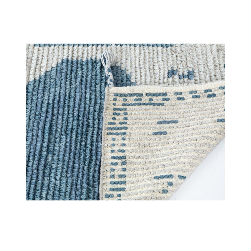Tapis en laine noué à la main en bleu / gris, Rectangle de 10 pi x 14 pi