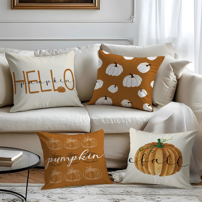 4 housses de coussin décoratif à motif de citrouilles d'automne