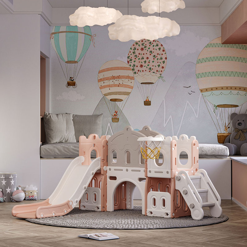 Isulf Zoomie Kids Indoor Slide, Grey/Pink