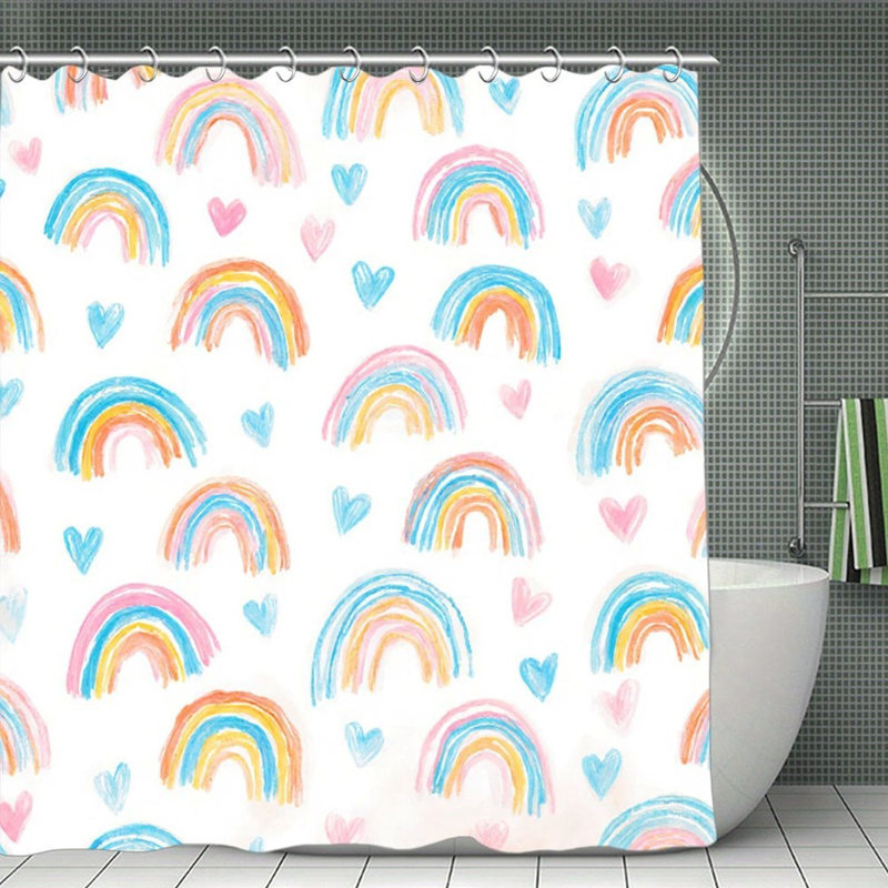 Rideaux de douche arc-en-ciel et cœur, 71 × 71