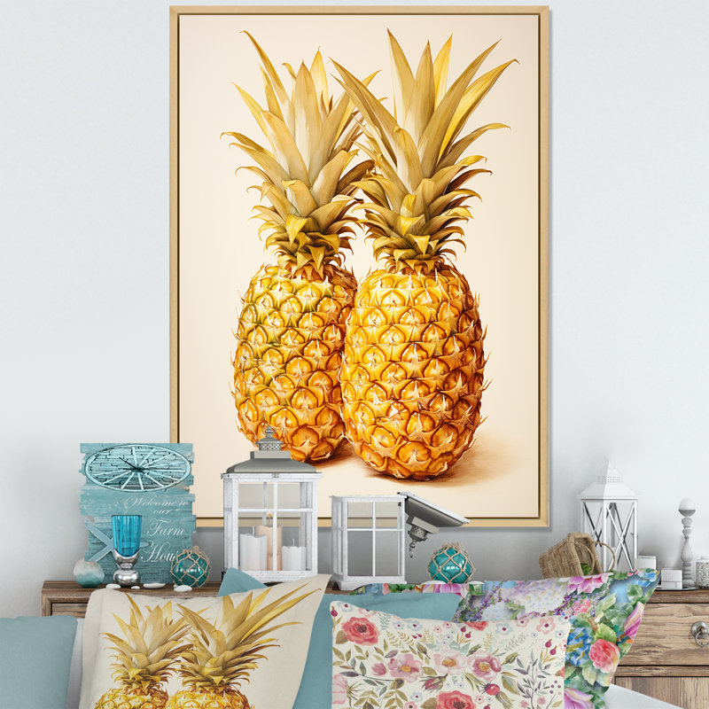 Pinapple Golden Grove sur toile, Cadre naturel flottant, H 32 po x l 24 po x P 1 po