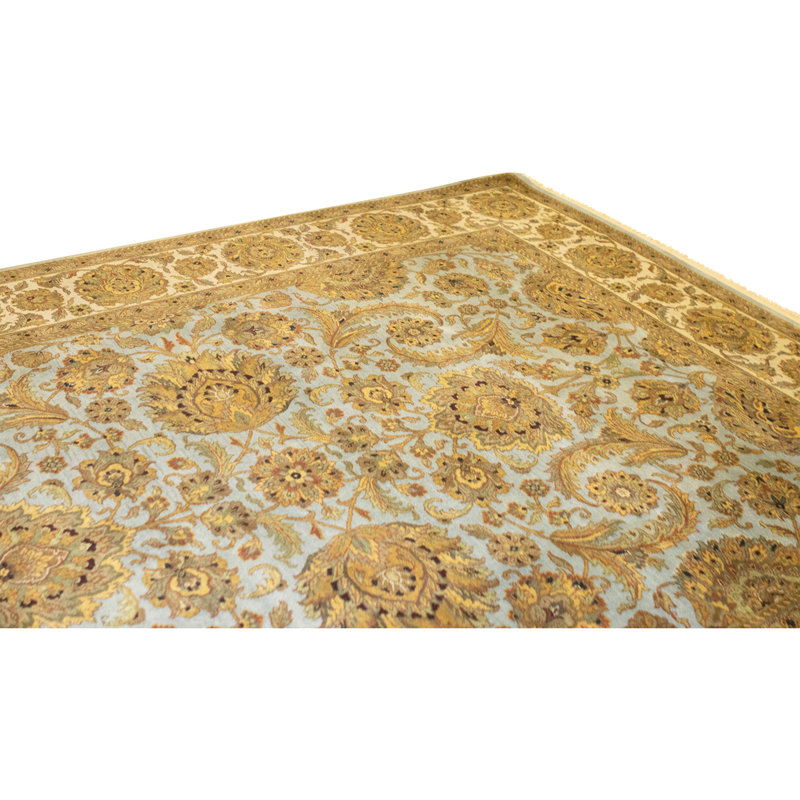 Hand Knotted Wool Oriental Area Rug in Light Blue And Ivory