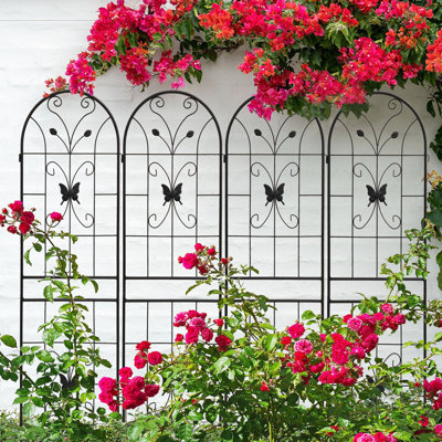Treillis en métal noir de 180 cm de haut et 50 cm de large, composé de 4 pièces, antirouille, idéal pour les plantes grimpantes d'extérieur comme les rosiers et le lierre. Facile à assembler. Convient notamment au jasmin.